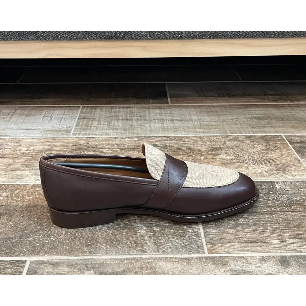 $950 NIB Nettleton Two Tone Leather Brown Vintage Inspired Penny Loafers 9.5 D